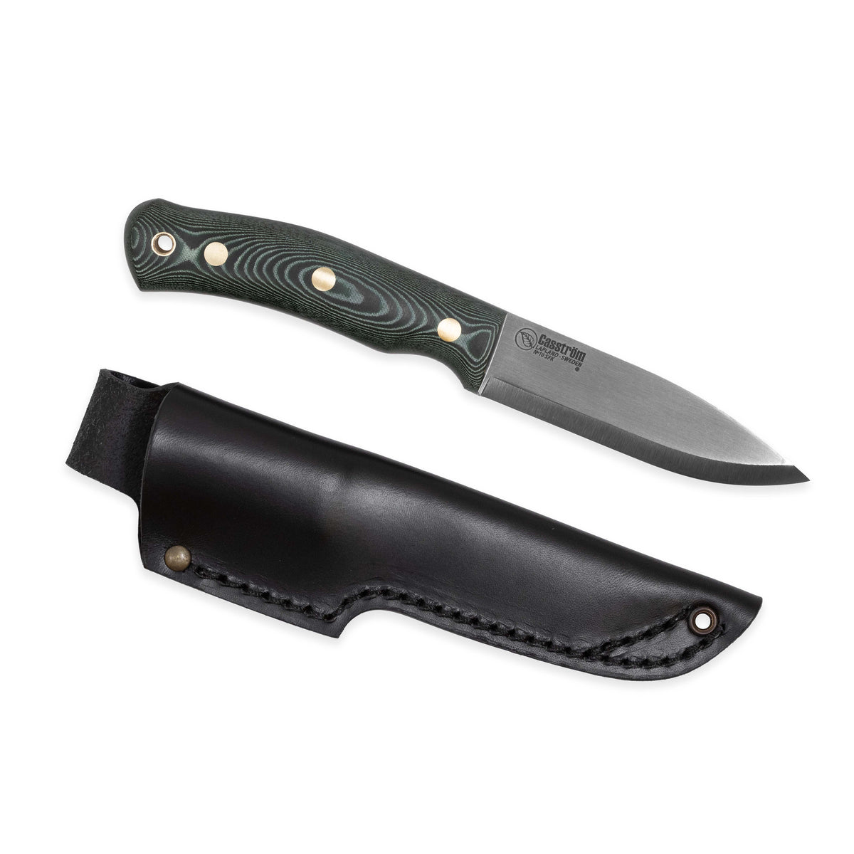 Casström No.10 SFK kniv Grön micarta & verktygsstål, slida i läder