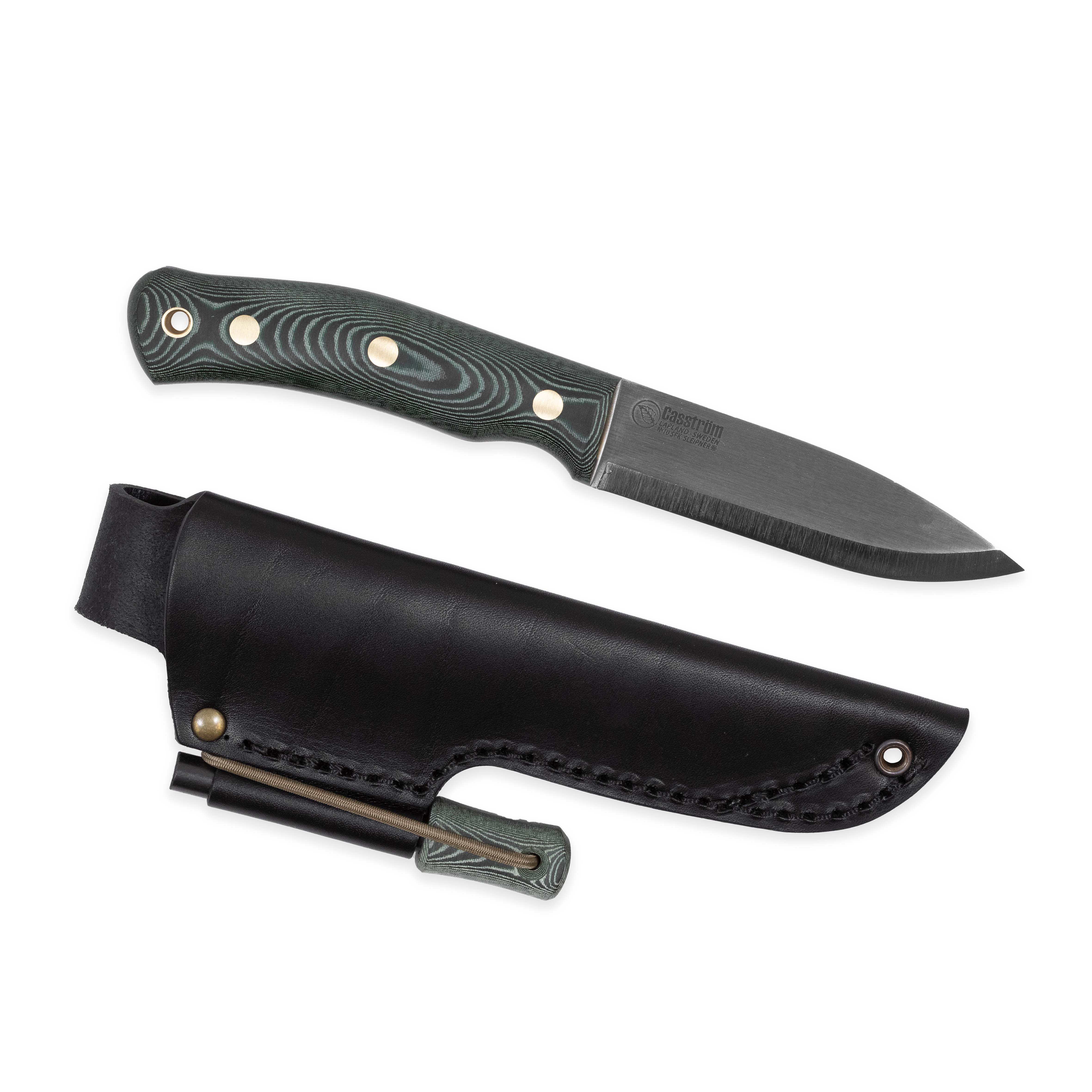 Casström No.10 SFK kniv Grön micarta & verktygsstål, slida i läder inkl. tändstål