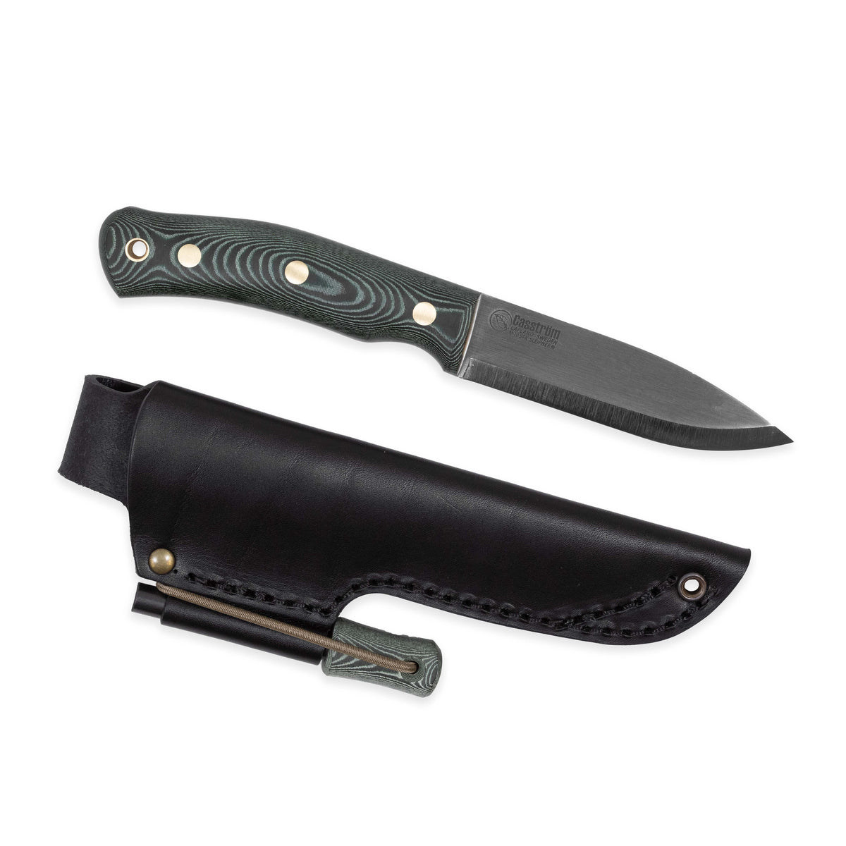 Casström No.10 SFK kniv Grön micarta & verktygsstål, slida i läder inkl. tändstål