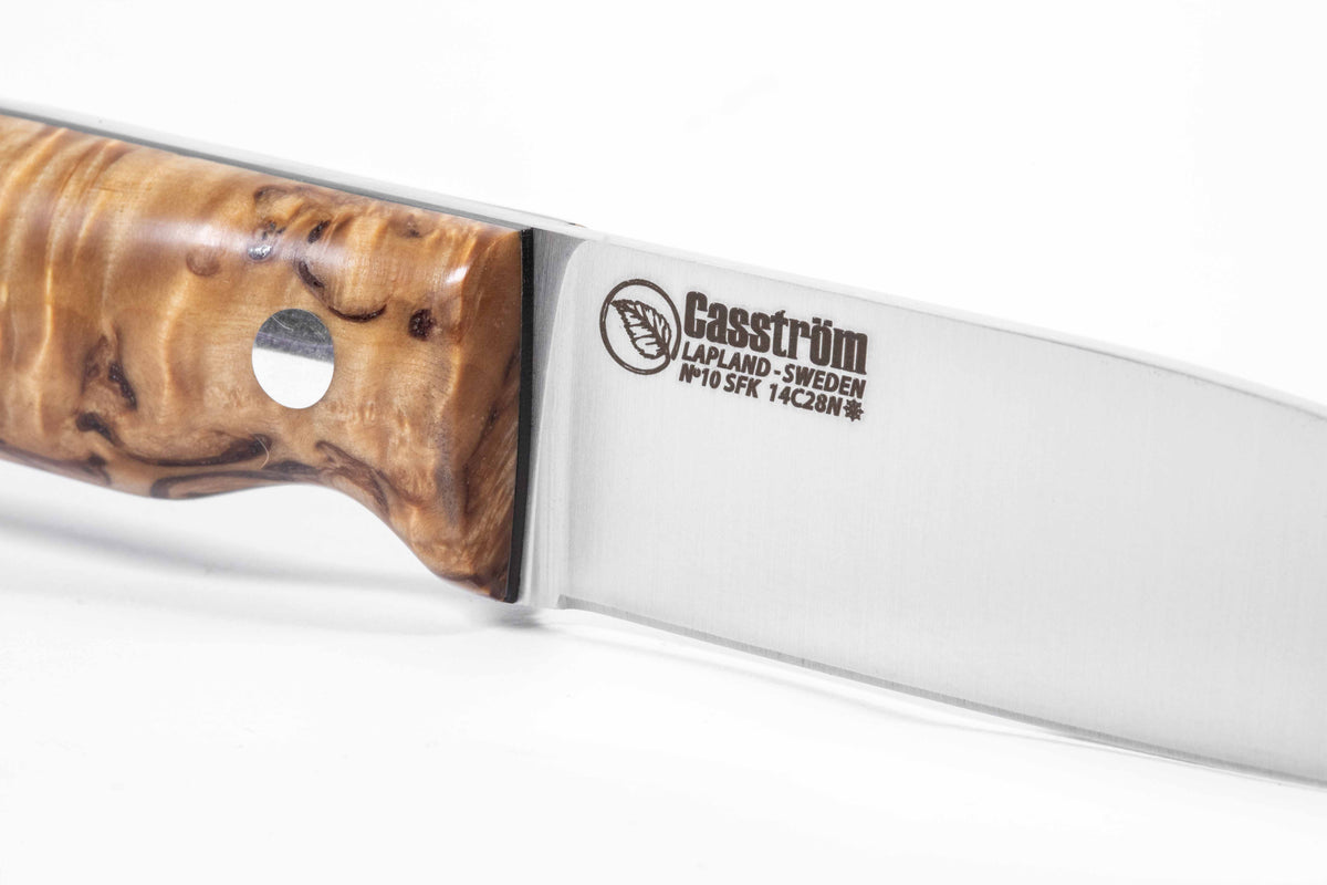 Casström No.10 SFK kniv Stabiliserad masurbjörk & rostfritt stål, slida i läder – bild 4