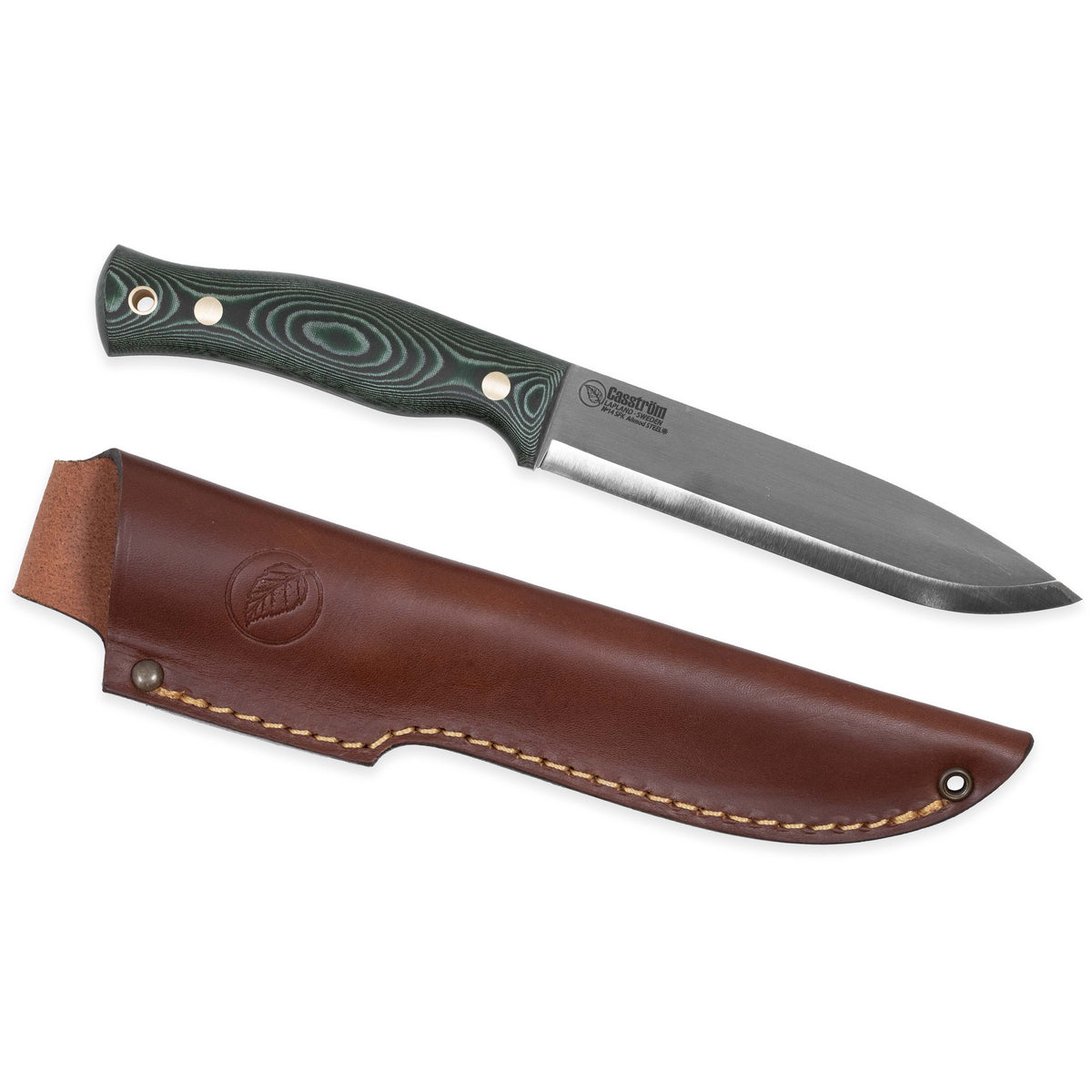 Casström No.14 SFK kniv Grön micarta & A8 Mod, slida i läder