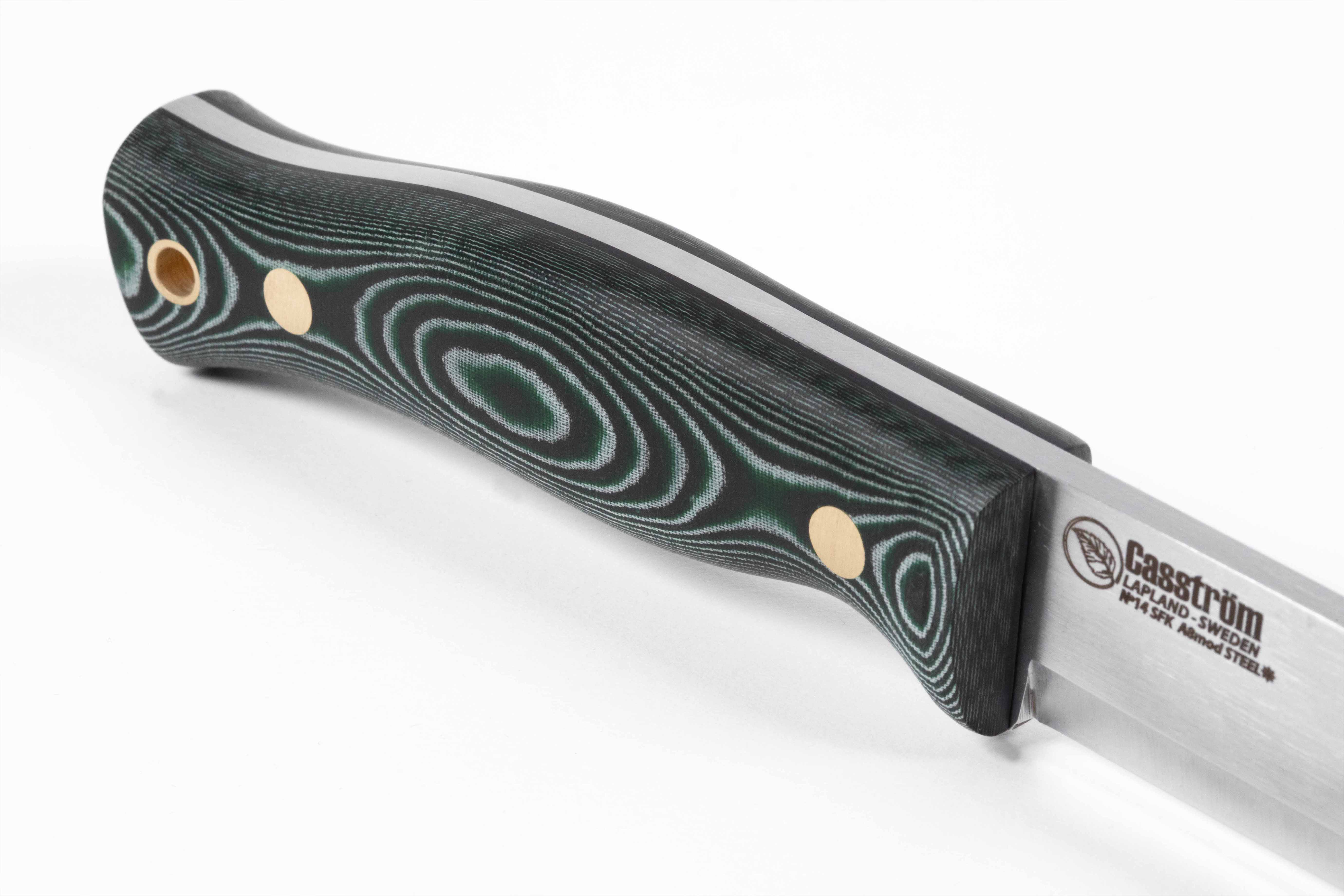 Casström No.14 SFK kniv Grön micarta & A8 Mod, slida i läder – bild 4