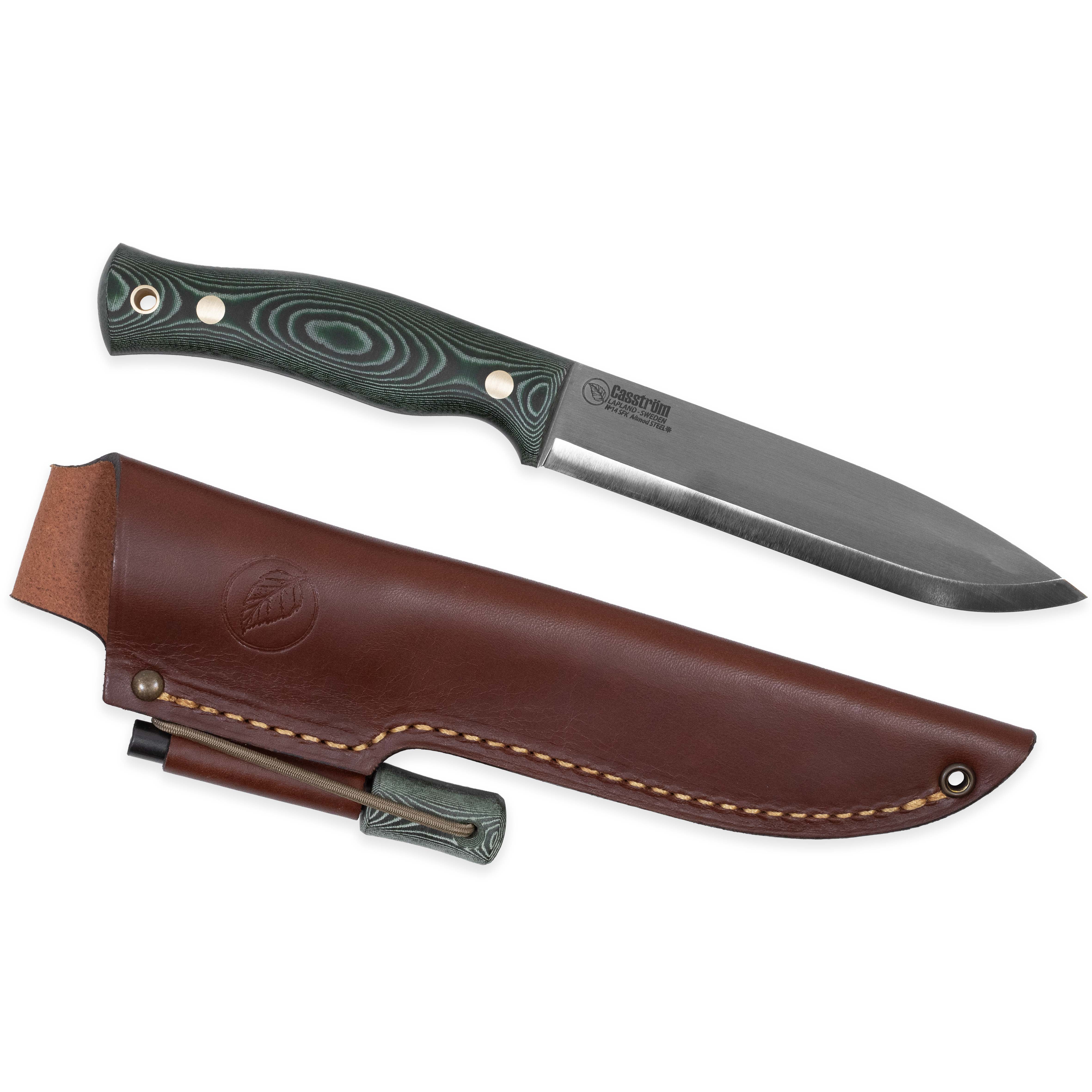 Casström No.14 SFK kniv Grön micarta, slida i läder inkl. tändstål