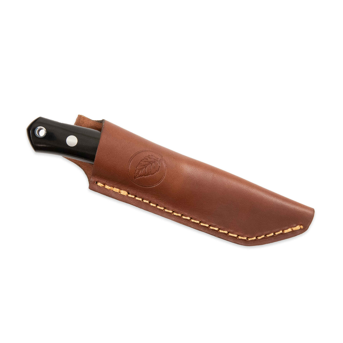 Casström No.8 SFK kniv Svart micarta, flatslipad, slida i läder – bild 3
