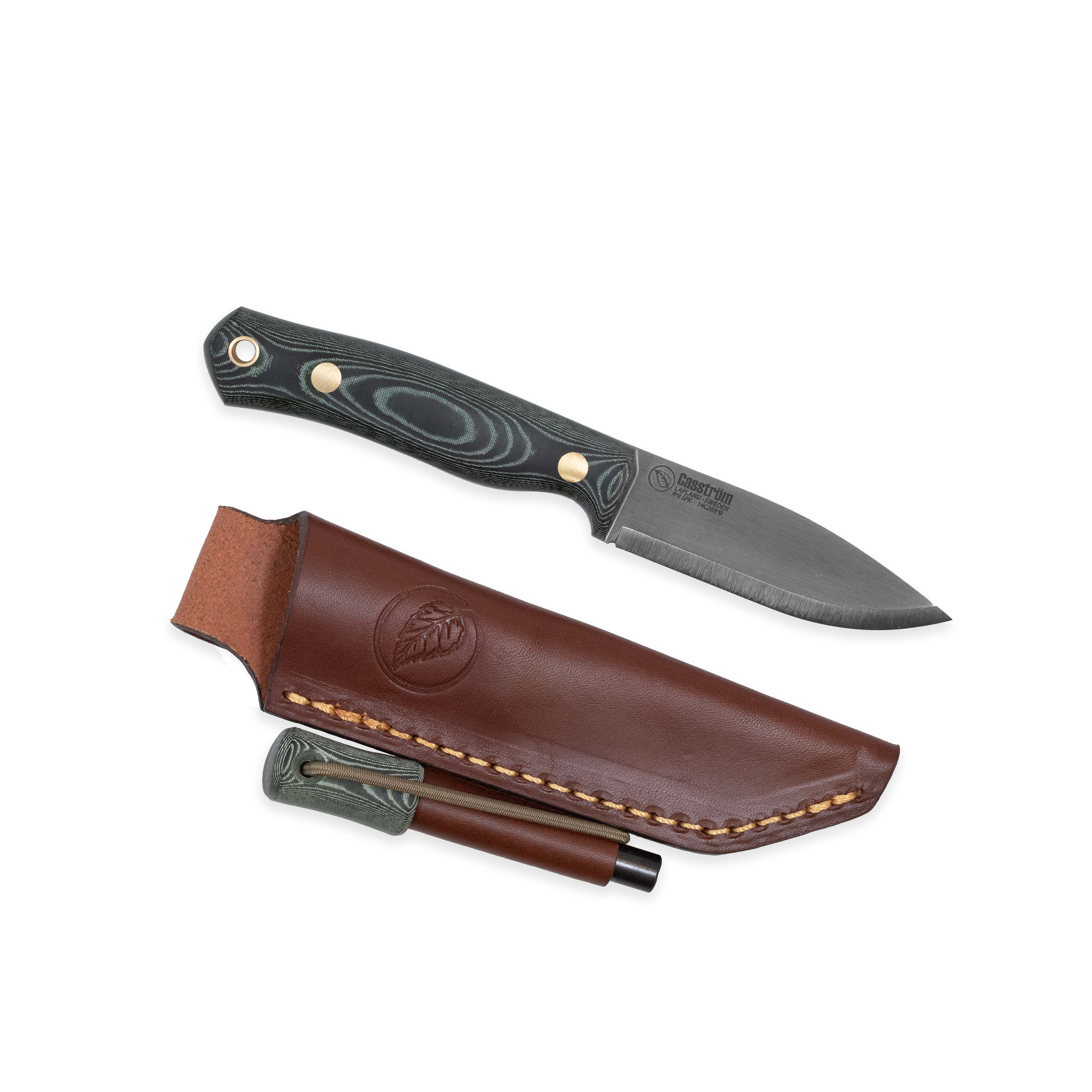 Casström No.8 SFK kniv Grön micarta, slida i läder inkl. tändstål