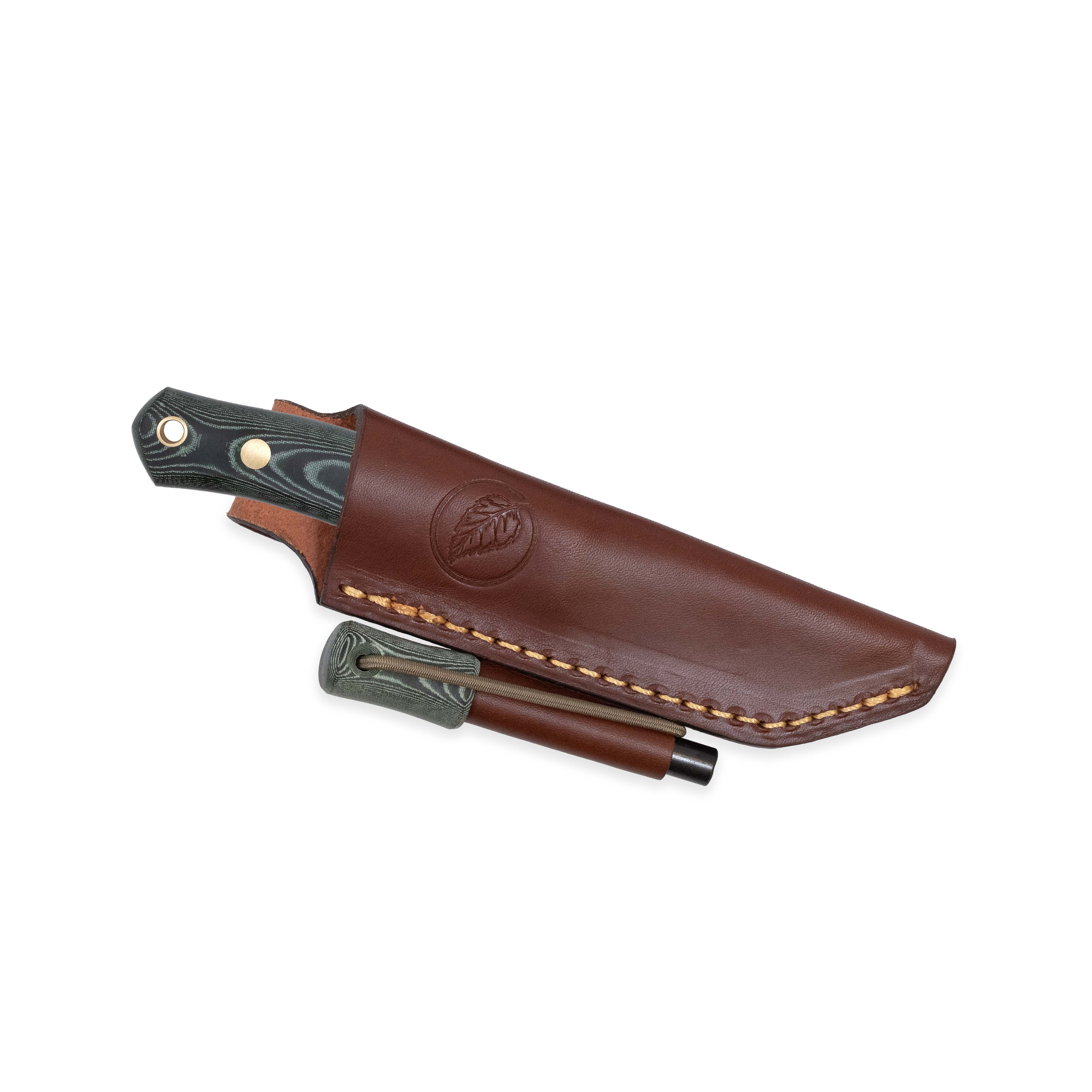 Casström No.8 SFK kniv Grön micarta, slida i läder inkl. tändstål – bild 3