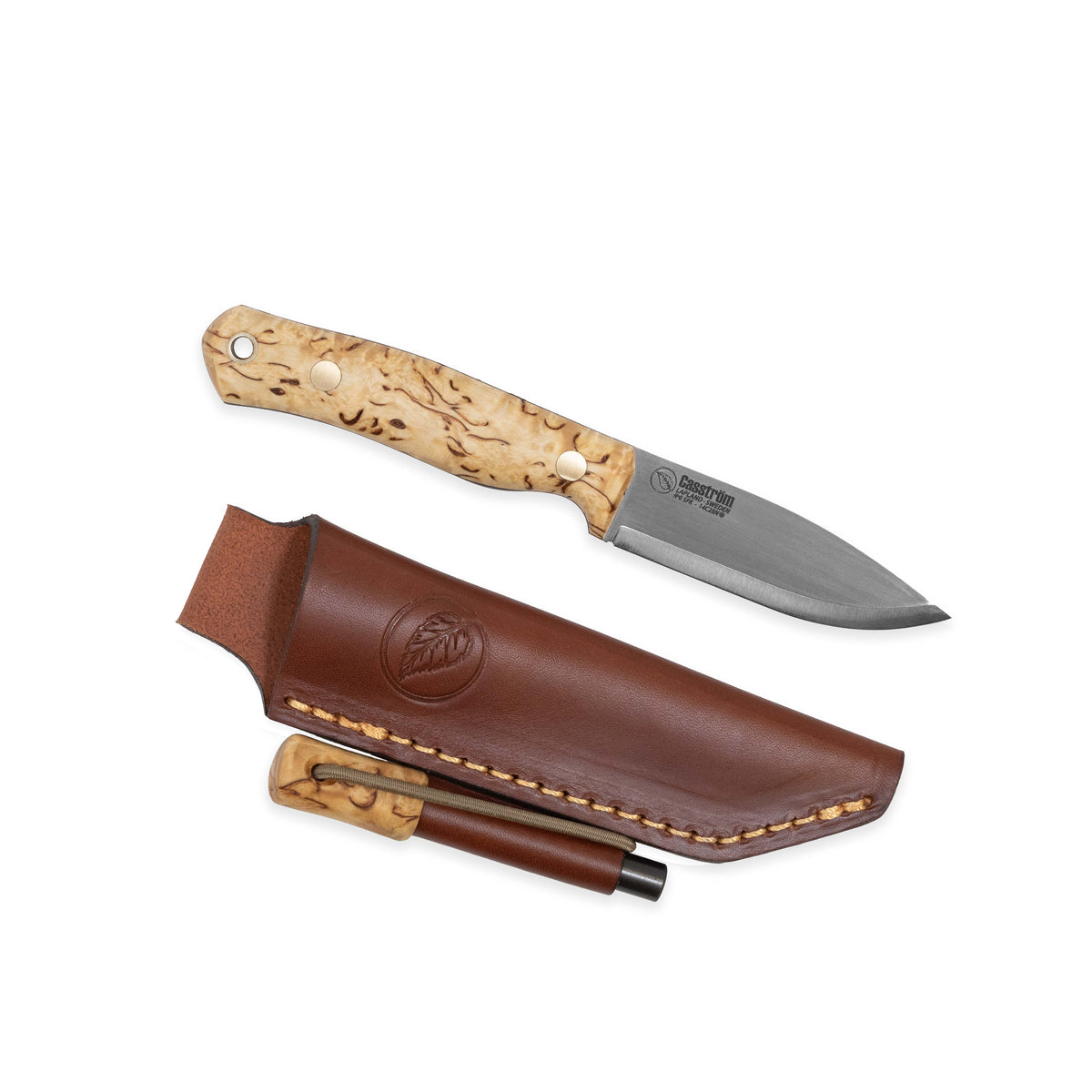 Casström No.8 SFK kniv Masurbjörk, slida i läder inkl. tändstål