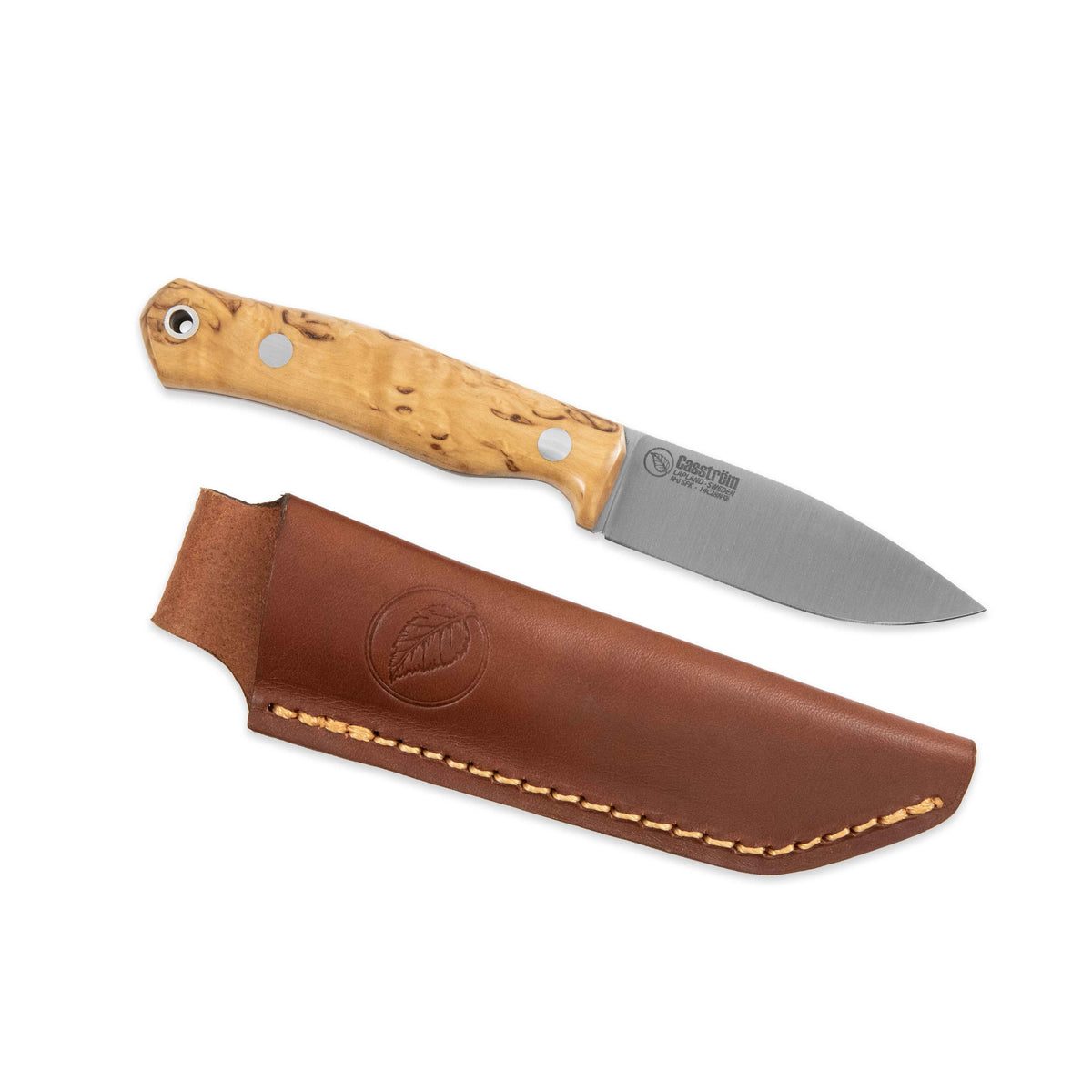 Casström No.8 SFK kniv Stabiliserad masurbjörk, flatslipad, slida i läder