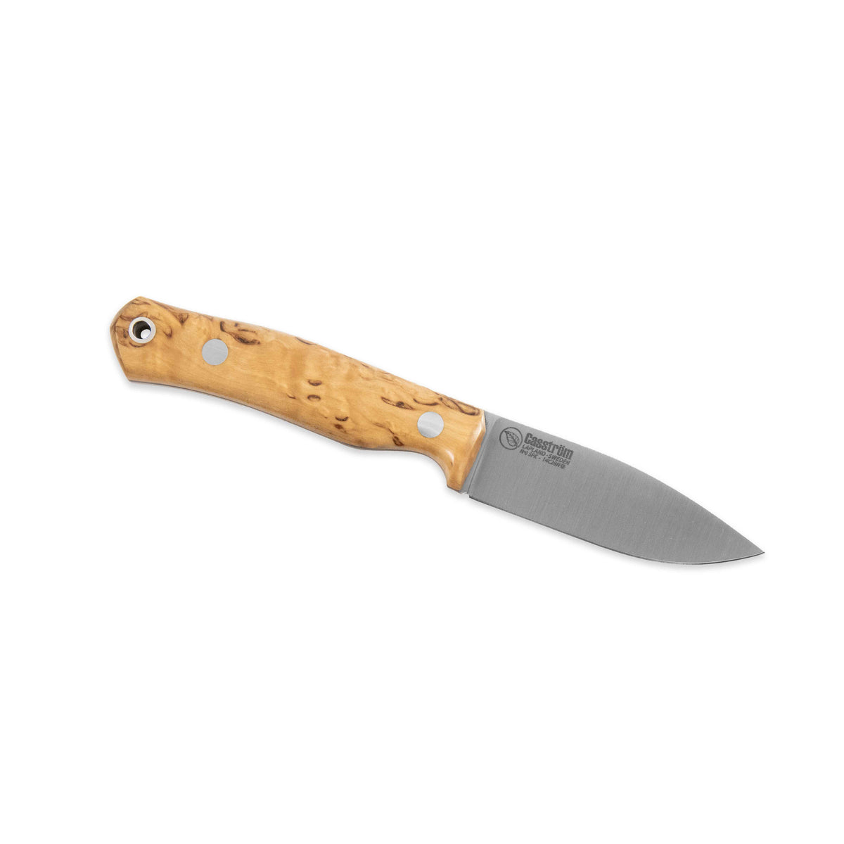 Casström No.8 SFK kniv Stabiliserad masurbjörk, flatslipad, slida i läder – bild 2