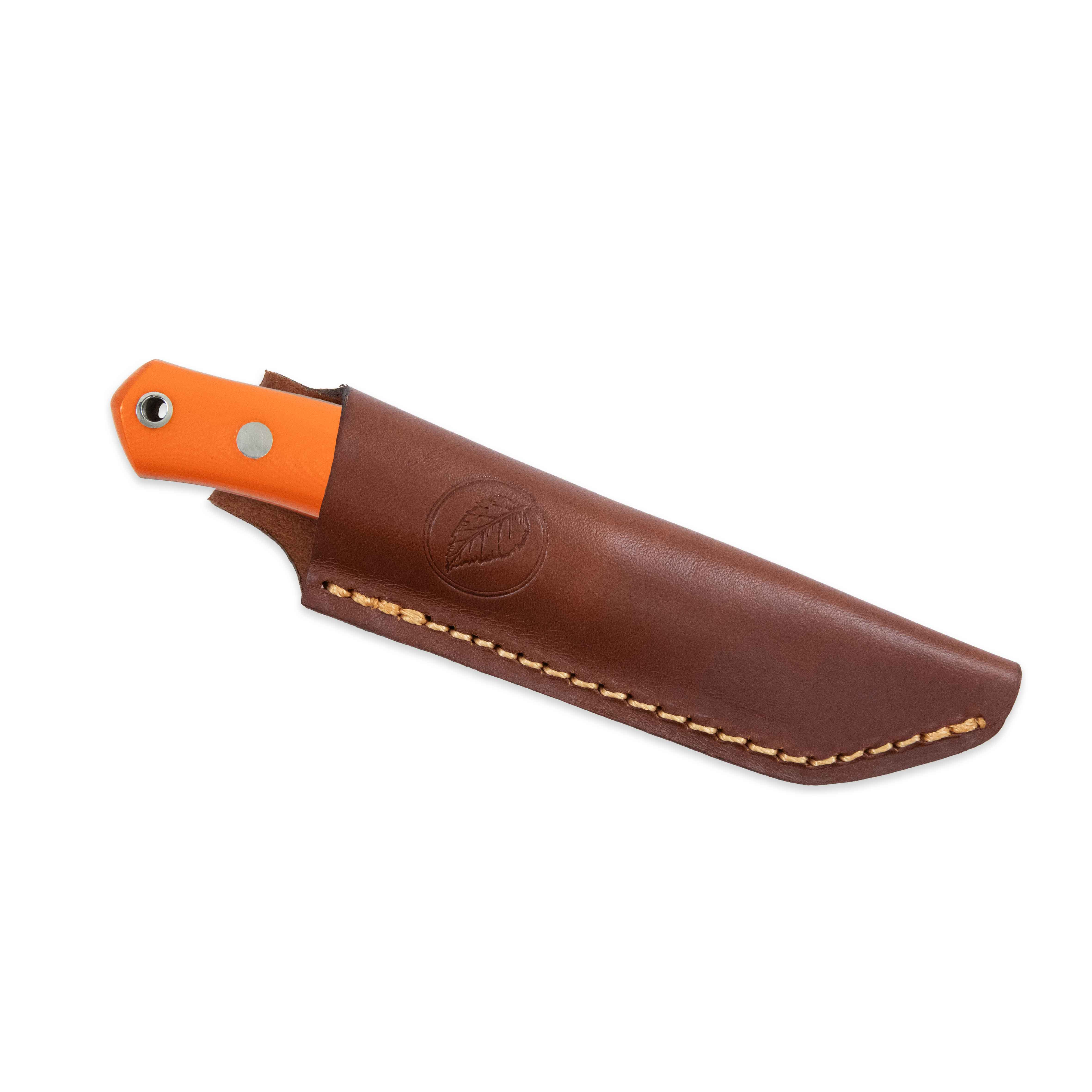 Casström No.8 SFK kniv Orange G10, flatslipad, slida i läder – bild 3
