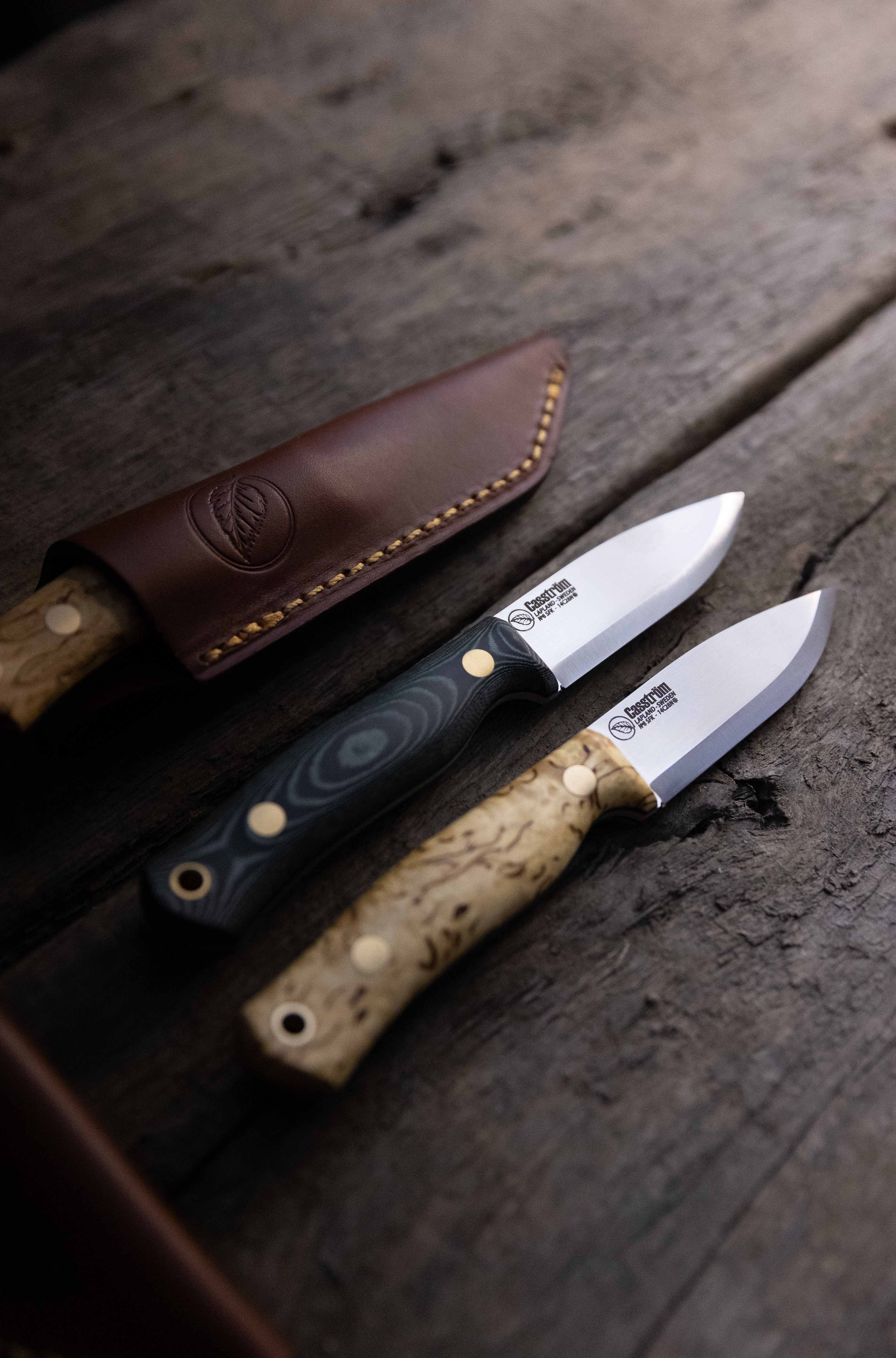 Casström No.8 SFK kniv Grön micarta, slida i läder inkl. tändstål – bild 6