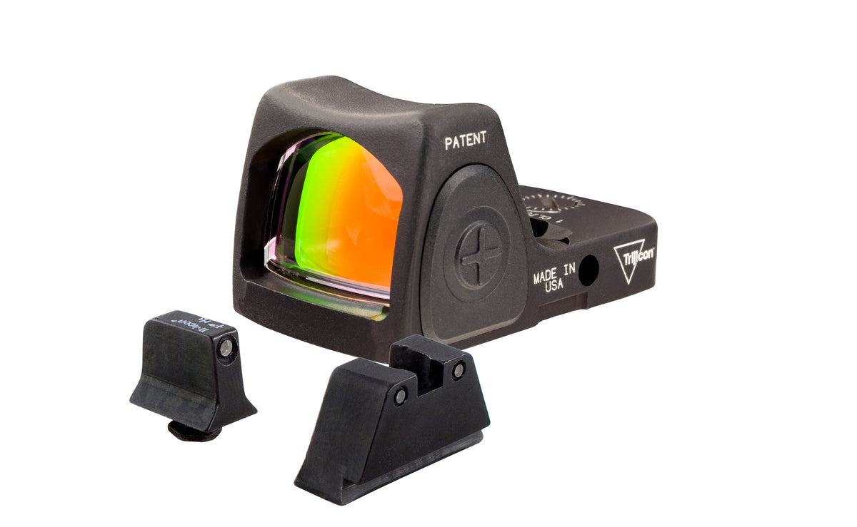 Trijicon Dual Defense Kit med svart RMR RM06 rödpunktsikte och höga svarta Glock-nattsikten med gröna tritiumlampor