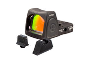 Trijicon RMR Type 2 RM07 Dual Defense Kit med röd 6,5 MOA-punkt och svarta höga Glock-riktmedel med gröna lampor