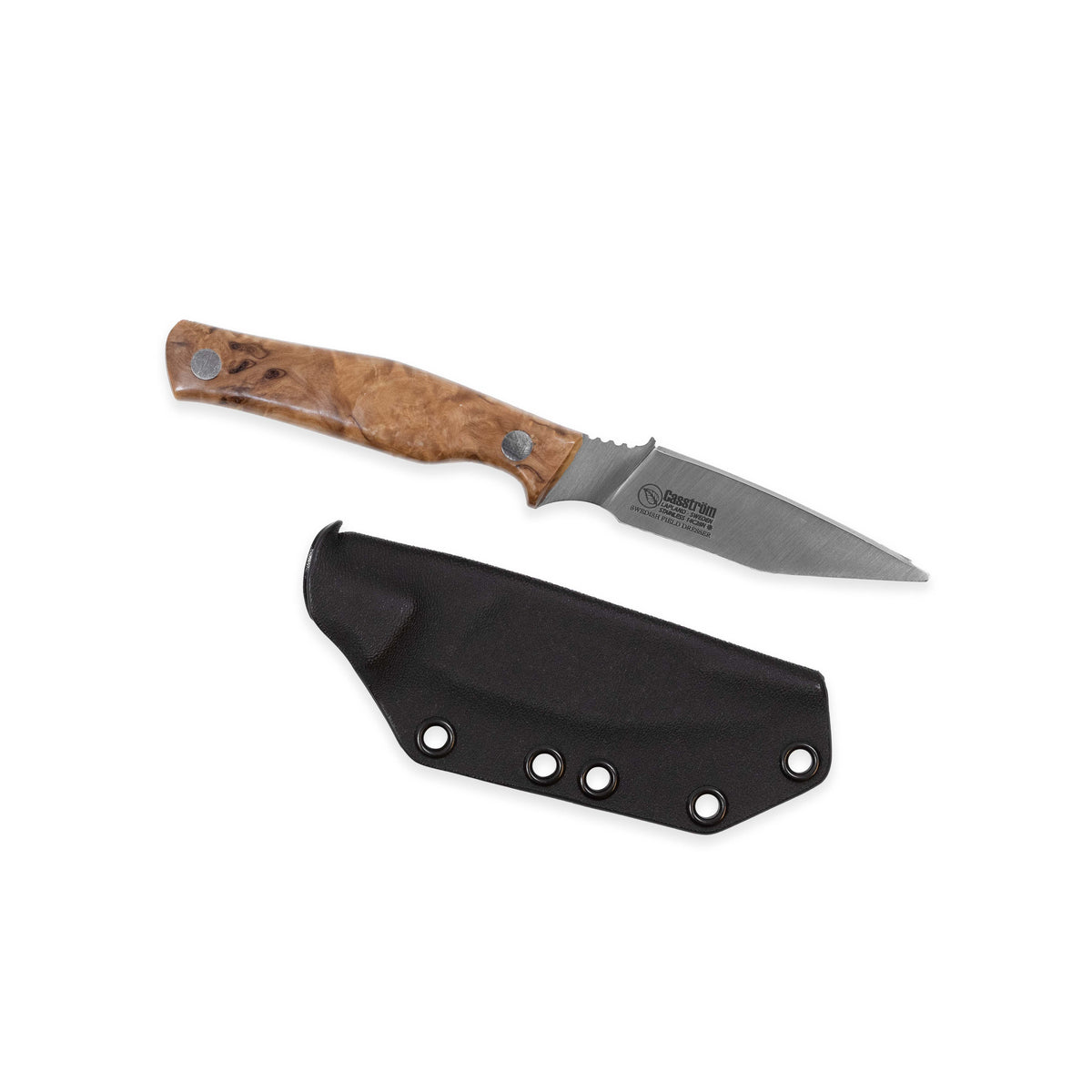 Casström Swedish Field Dresser jaktkniv/buköppnare Stabiliserad masurbjörk, slida i Kydex
