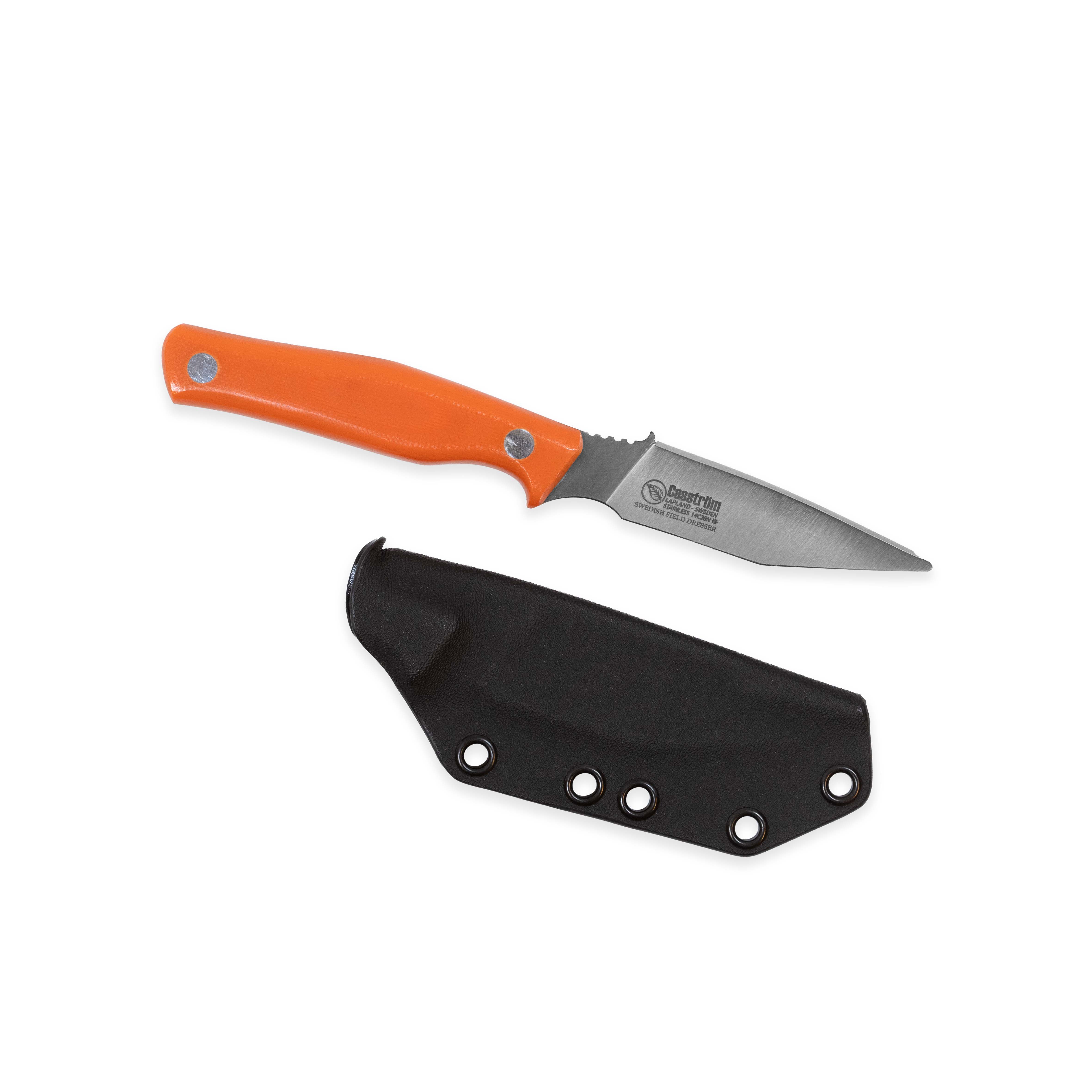Casström Swedish Field Dresser jaktkniv/buköppnare Orange G10, slida i Kydex