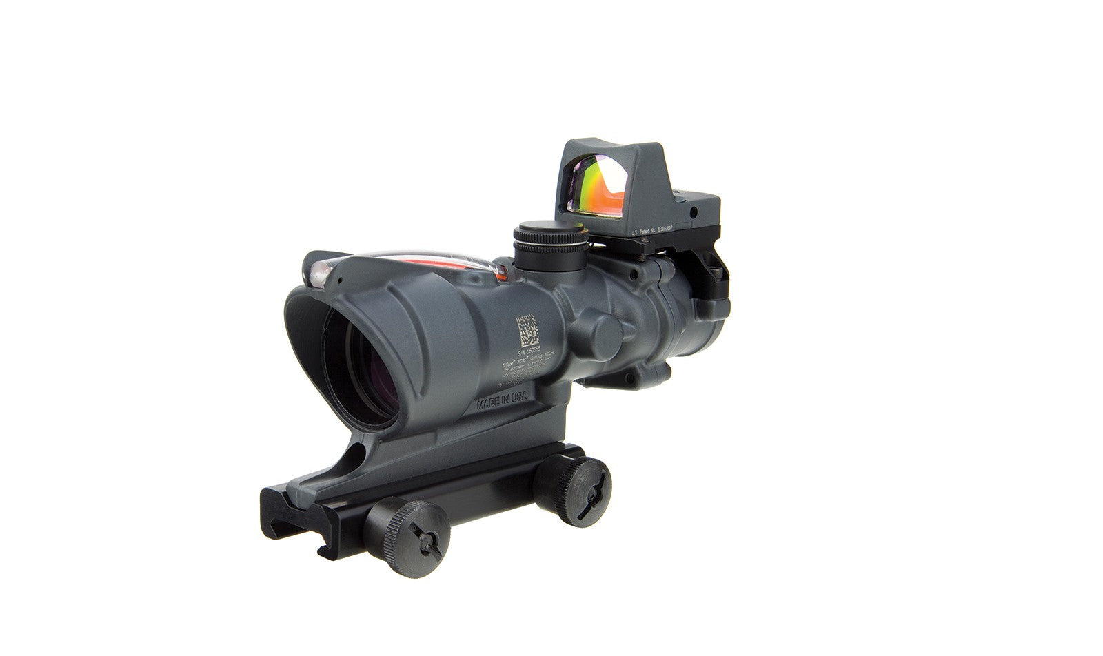 Trijicon ACOG TA31 4x32 med rött chevronriktmedel och RMR Type 2 i Sniper Gray