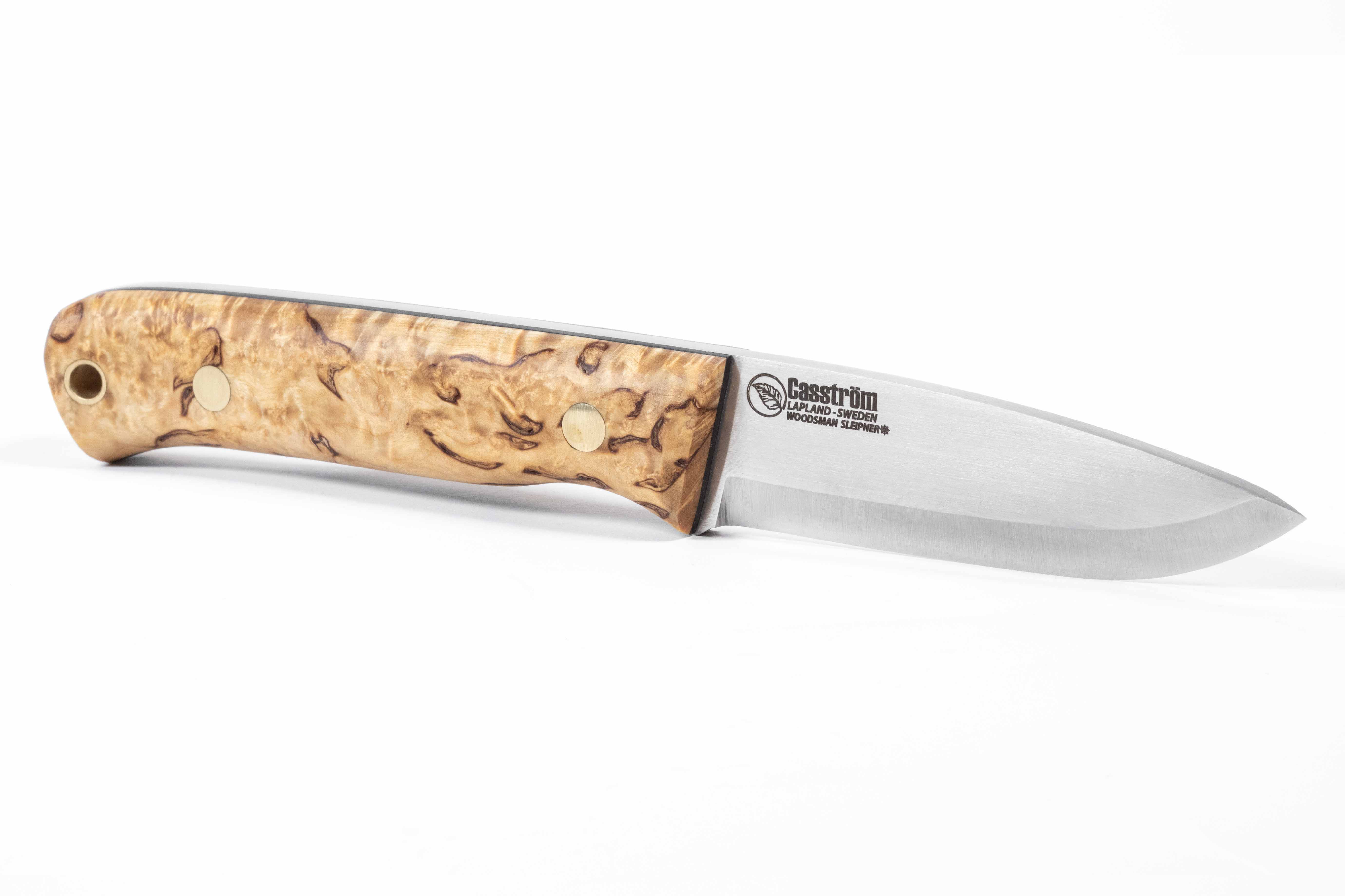 Casström Woodsman kniv Masurbjörk, slida i läder inkl. tändstål – bild 4