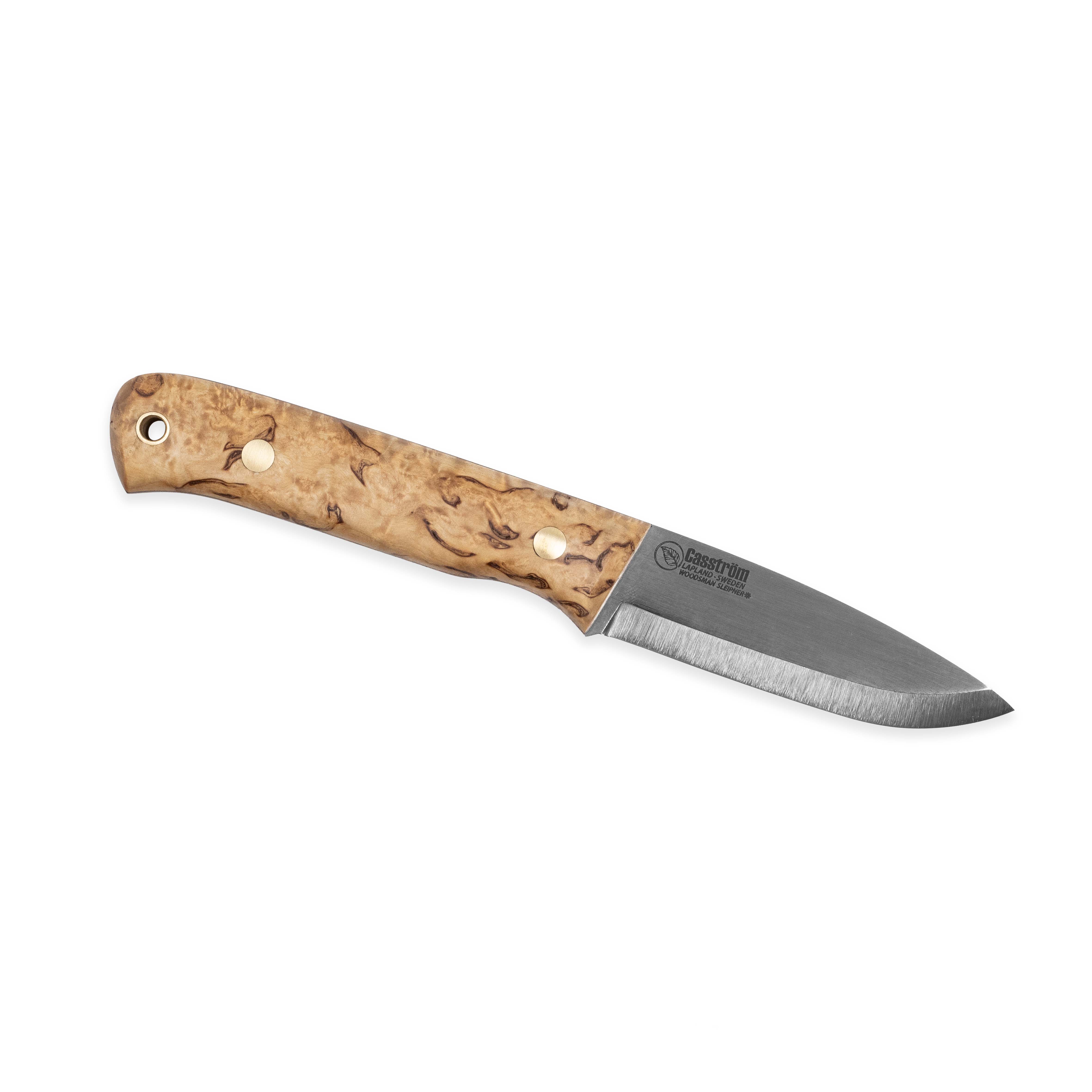 Casström Woodsman kniv Masurbjörk, slida i läder inkl. tändstål – bild 2