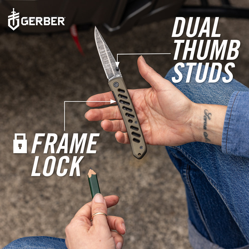 Grön Gerber Affirm fällkniv med clip point-blad – bild 6