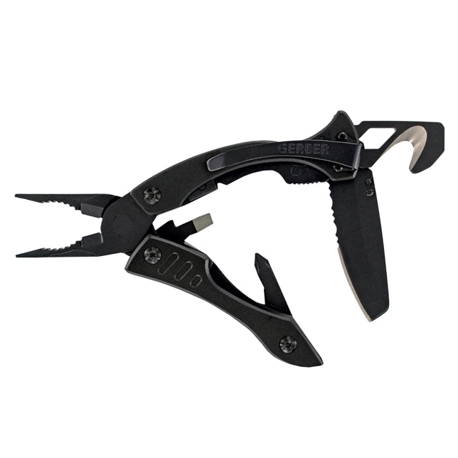 Svart Gerber Crucial taktiskt multiverktyg med strap-cutter