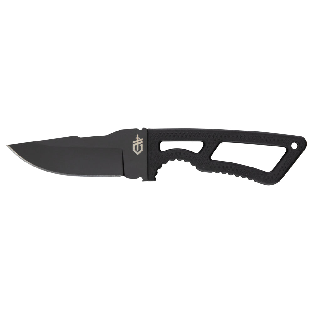 Svart Gerber Ghostrike-kniv med fast blad och slida
