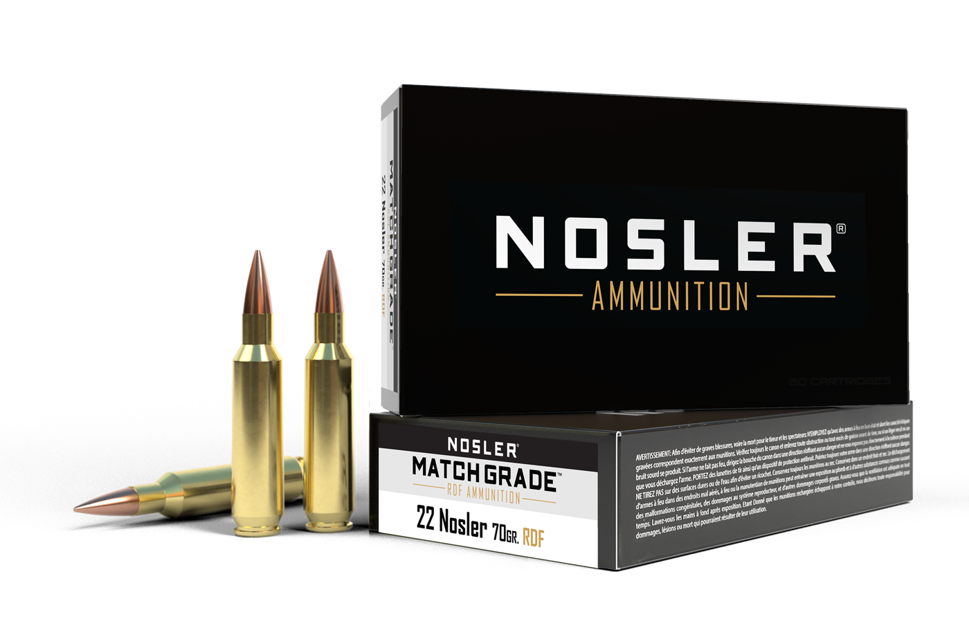 Nosler Match Grade 22 Nosler 70 gr RDF HPBT - 20 patroner per ask