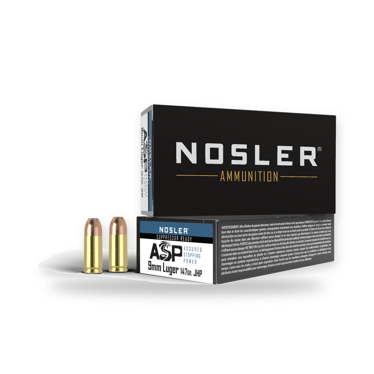 Nosler - Assured Stopping Power Ammunition - 9 mm Luger - 147gr - ASP JHP - 50/ask