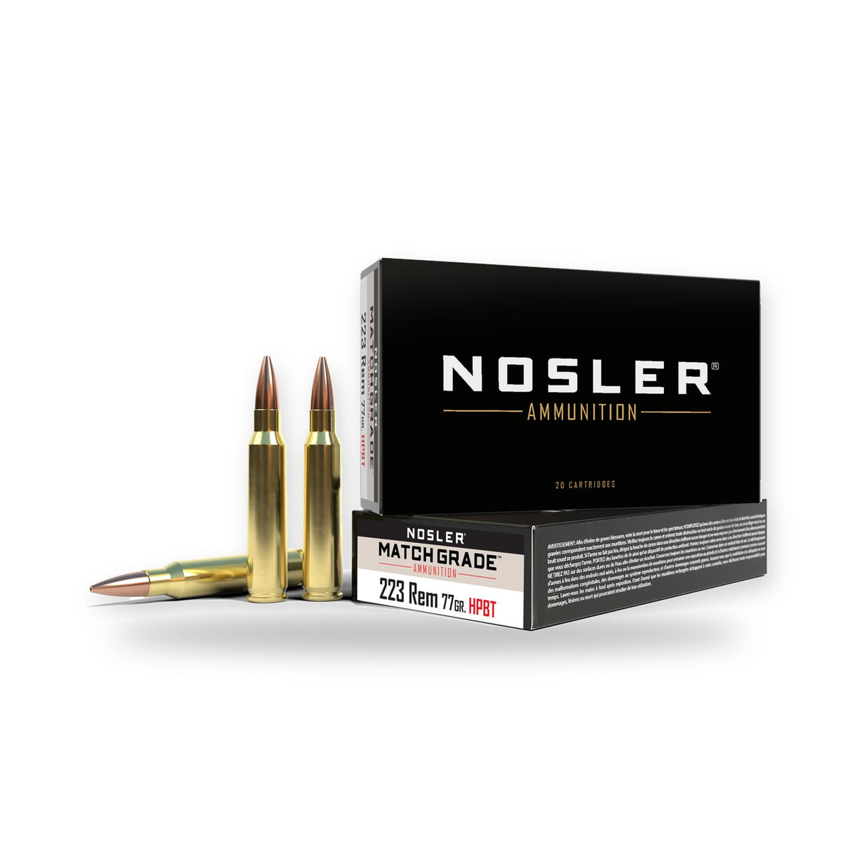 Nosler - Match Grade Ammunition - 223 Remington - 77gr - CC HPBT - 20/ask