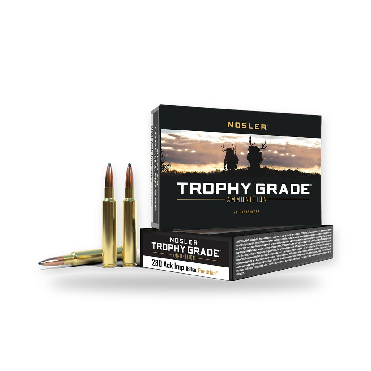 Nosler - Trophy Grade Ammunition - .280 Ackley Improved - 160gr - PT - 20/ask