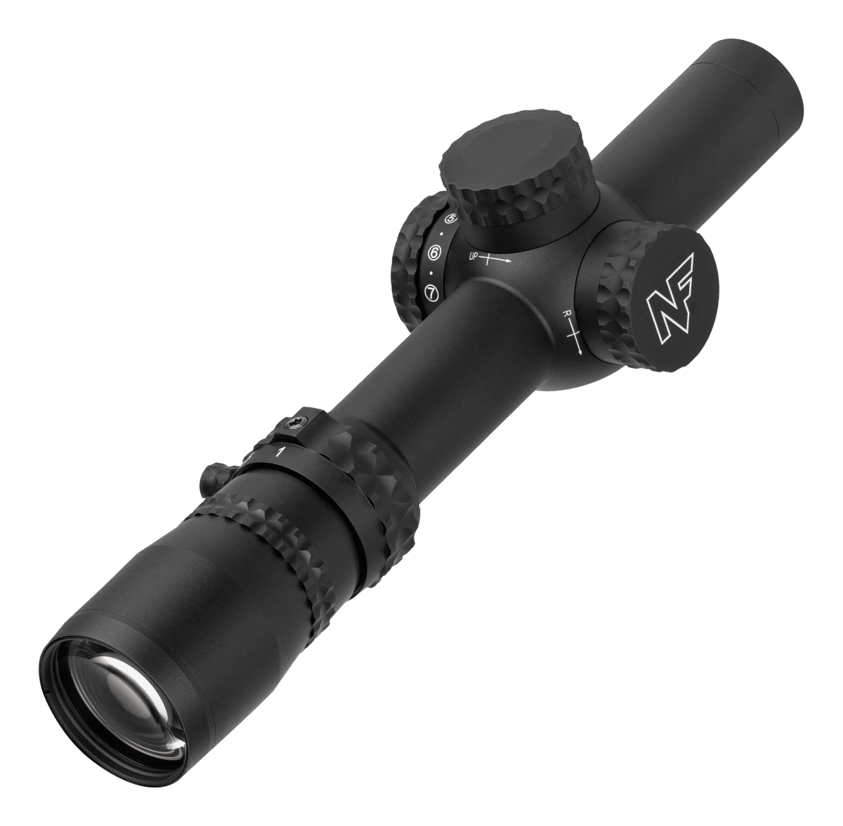 Nightforce Kikarsikte NX6 1-6x24 SFP 1/2 MOA FC-6c belyst, täckta tornrattar