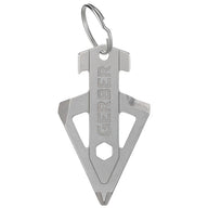 Silverfärgat Gerber Broadhead multiverktyg med integrerad nyckelringsögla